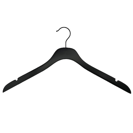 Nahanco 17in Low Gloss Black Wooden SlimLine Shirt/Dress Hanger w/ Black Hook, 50PK SL7021750BH