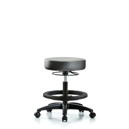 Blue Ridge Ergonomics Vinyl Stool, Med Bench, Foot Ring, Casters, Sterling BR-VMBSO-RG-BF-RC-8840