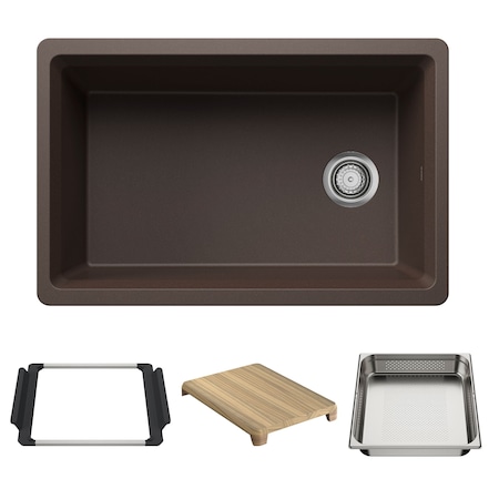 Blanco Inteos SILGRANIT 30in Single Bowl Reversible Undermount Workstation Kitchen Sink - Caf 443308
