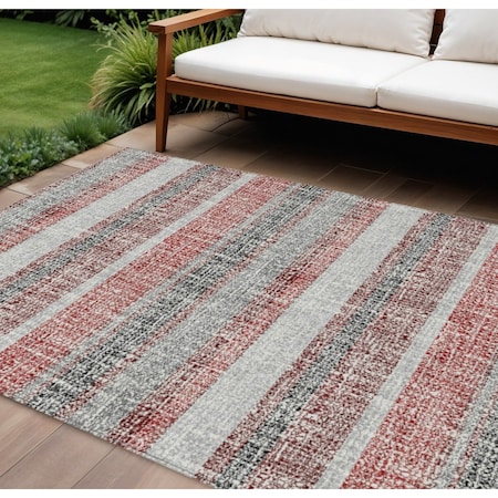 Homeroots 8' X 10' Burgundy And Silver Striped Washable Indoor Outdoor Area Rug 632206
