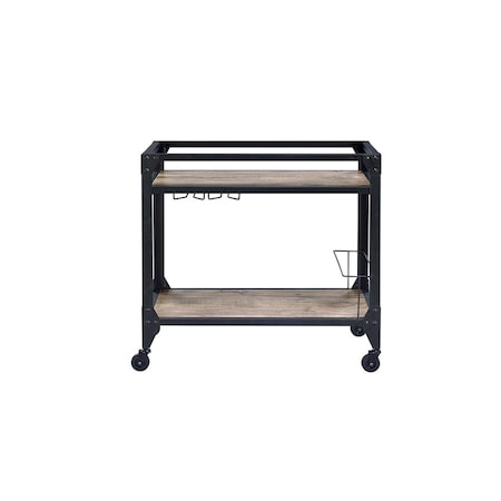 Homeroots Black and Natural 32in Rolling Prep Table With Storage 319144