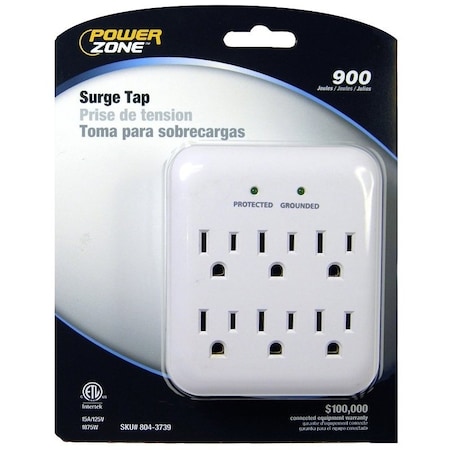 Powerzone Outlet Tap, Surge, 6 Outlet(s) White OR802115