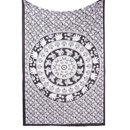 Homeroots 80" X 56" Black And White Mandala Cotton Hanging Tapestry 397206