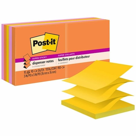 3M Post-it Pop-up Notes Super Sticky Pop-Up Notes Rio de Janeiro, 3" x 3", 90 Sheets, 10/Pack R33010SSAU