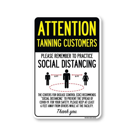 Signmission Public Safety, Tanning Customers Practice Social Distancing, 14in X 10in Decal, OS-NS-D-1014-25365 OS-NS-D-1014-25365
