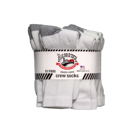 Railroad Sock Mens Crew Socks, 80% Cotton, Â 20% Nylon, White/Grey, 6-12 M, 13 PK BD13
