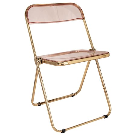 Leisuremod Lawrence Acrylic Folding Chair with Gold Metal Frame, Rose Pink LFG19PK