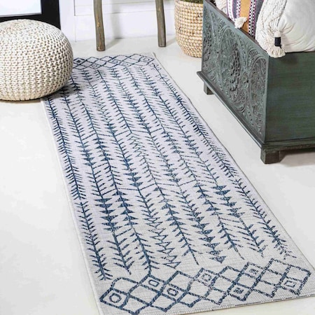Jonathan Y Tokay Bohemian Geometric Ivory/Blue 2 ft. x 8 ft. Indoor/Outdoor Runner Rug SMB132B-28