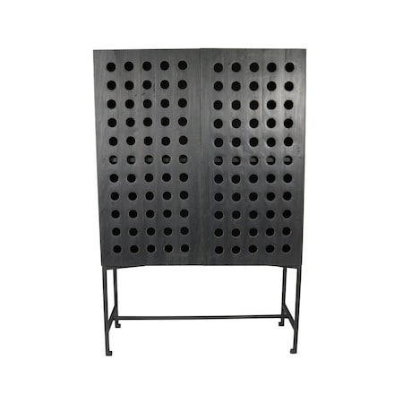 Homeroots 48in Dark Gray Solid Wood and Metal Holey Two Door Accent Chest 489028