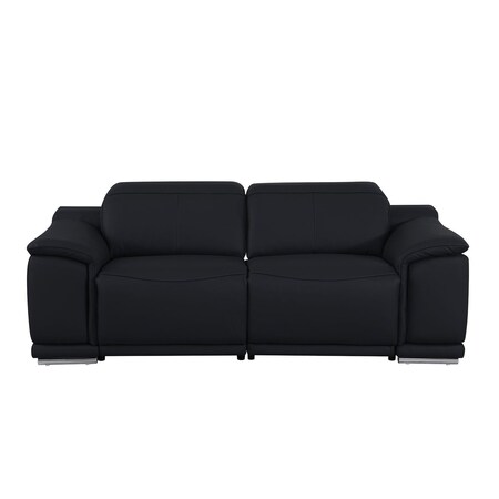 Homeroots 76in Black and Silver Italian Leather Power Reclining Loveseat 720514