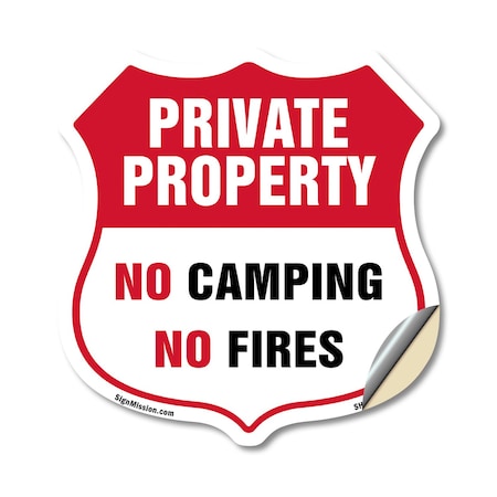 Signmission Private Property Shield Sign No Camping, 12 Inch X 12 Inch, Vinyl Decal SHI-D-12-441