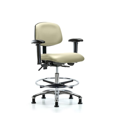 Blue Ridge Ergonomics Chair, Vin, Med Bench, Chr AA CF Glides, Wht, 6-Way Adjustable, 22" to 29" Height, Adobe White BR-VMBCH-CR-T0-A1-CF-RG-8501