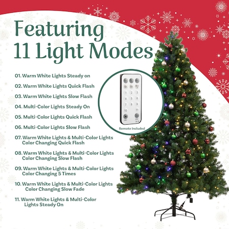 Elf Stor 7.5ft Prelit Christmas Tree Artificial Spruce Tree w/ 450 Warm White, Color Changing Lights & Stand 50-300-7LIT