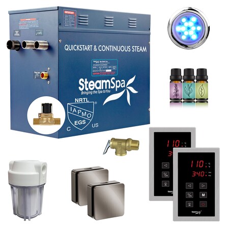 Steamspa Royal Series 12KW Steam Generator w/ Continuous Steam, Dual Touchpads, AutoDrain in Brushed Nickel RYTS1200BN-A