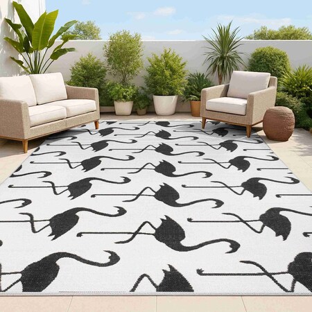 Jonathan Y Liana Casual Coastal Flamingos Two-Tone White/Black 5 ft. x 8 ft. Indoor/Outdoor Area Rug TSN401D-5