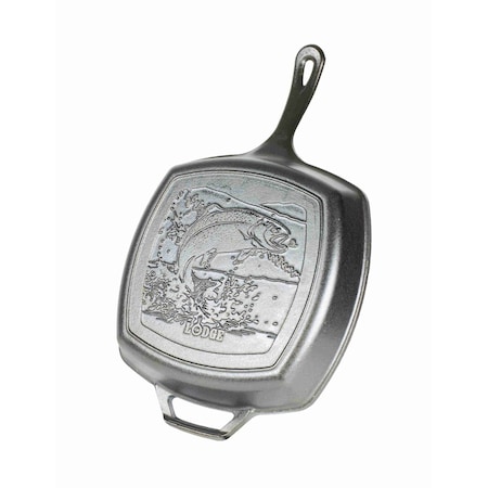 Lodge Wildlife Series 10.5 Inch Square Cast Iron Fish Grill Pan, 3PK L8SGPWLFI