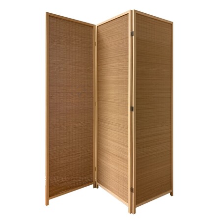 Homeroots 71" Brown Folding Three Panel Screen Room Divider 370410