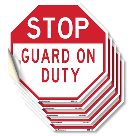 Signmission Stop Guard on Duty, 4 inch X 4 inch, Vinyl Decal, 5PK OC-D-5PACK-4-258