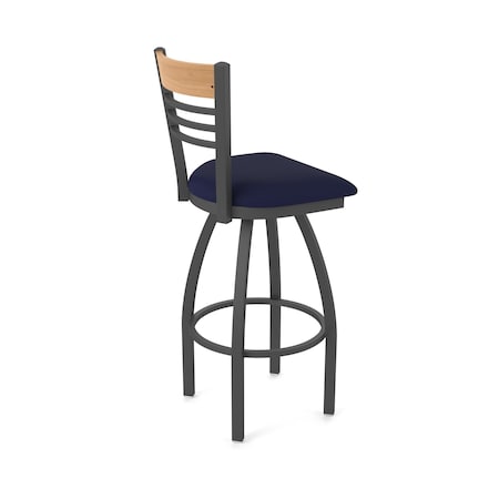 Holland Bar Stool Co Eleanor 30in Swivel Bar Stool with Pewter Finish, Medium Back and Canter Twilight Seat 880