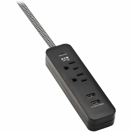 Eaton Tripp Lite Series 2-Outlet Surge Protector with 2 USB Ports 2.1A Shared - 6 ft. Cord, 5-15P TLP206USB