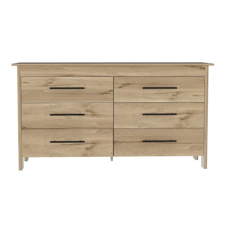 Homeroots 59" Natural and Black Six Drawer Double Dresser 478265
