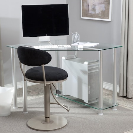 Rta Home And Office CT-013 Clear Tempered Glass and Aluminum Corner Computer Desk CT-013