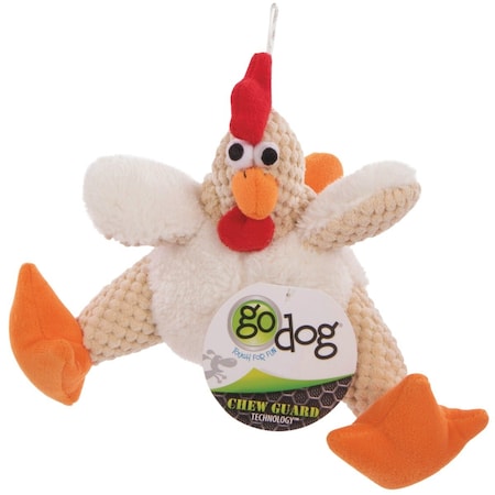 Godog Checkers Small White Fat Rooster Squeaky Plush Dog Toy 70883-48987-024