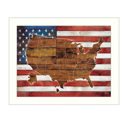 Homeroots American Flag USA Map White Framed Print Wall Art 405212