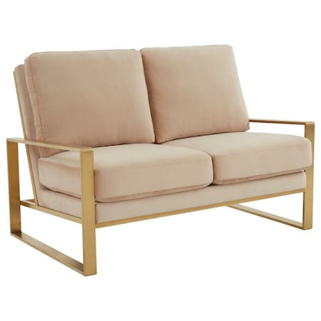 Leisuremod Jefferson Contemporary Velvet Loveseat with Gold Frame, Beige JAG53BG