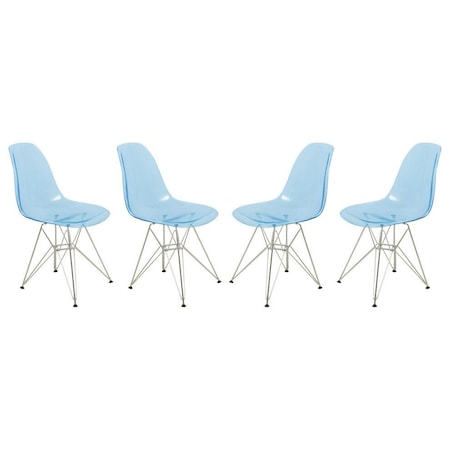 Leisuremod Cresco Plastic Dining Side Chair, Transparent Blue, 4PK CR19TBU4