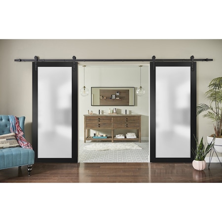 Sartodoors Double 72x84"  Glass Planum 2102 Black Matte Top Mount 13' Rail HangersSet Modern Panel Interior PLANUM2102DB-BLK-7284