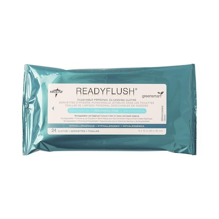 Medline ReadyFlush Flushable Fragrance-Free Wet Wipes, 8in x 10in, 24/Pack MSC263830H