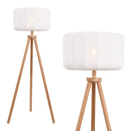Jonathan Y Adriel 52" Mid-Century Modern Tripod Wood w/Ribbed Cocoon Pumpkin Shade LED Floor Lamp, White/Light B JYL4201B