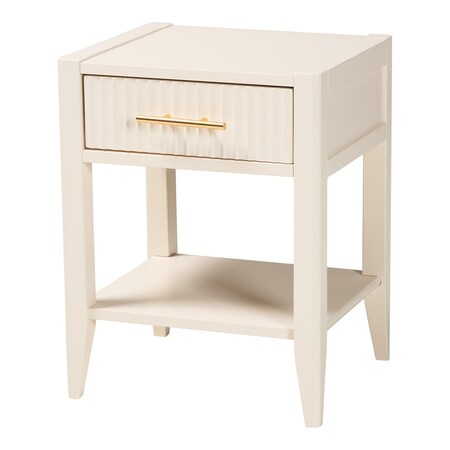 Baxton Studio Primrose Mid-Century Ivory Fluted Wood 1-Drawer Nightstand 249-13831-ZORO