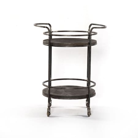 Homeroots Dark Gray Iron And Solid Wood Round Rolling Bar Cart 490202