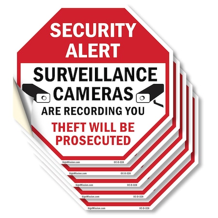 Signmission Security Alert Surveillance Cameras, 4 inch X 4 inch, Vinyl Decal, 5PK OC-D-5PACK-4-328