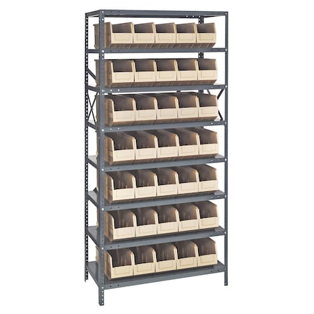 Quantum Storage Systems STEEL SHELVING UNIT W/ 35 BINS IVORY 1275-441IV