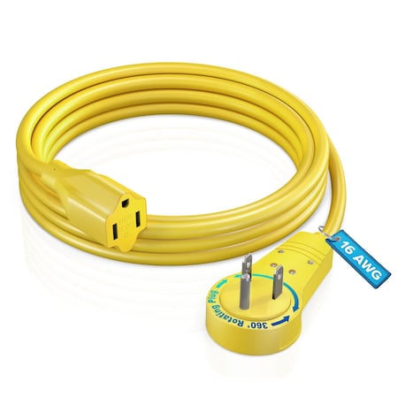Maximm 6ft 16AWG 360 degrees Flat Plug Extension Cord, 3-Prong Grounded, UL, Yellow ADW-360-3106-Y