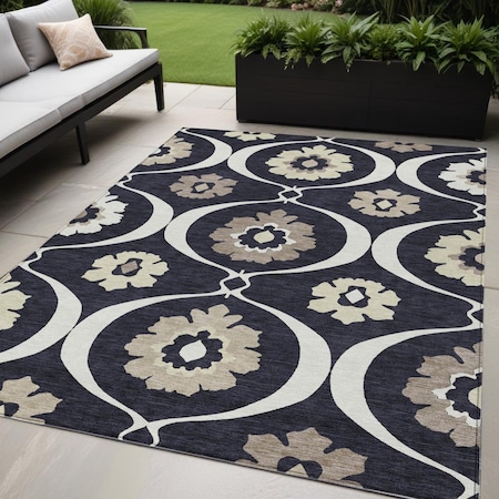 Homeroots 5' X 8' Black Ivory And Taupe Medallion Washable Indoor Outdoor Area Rug 589591
