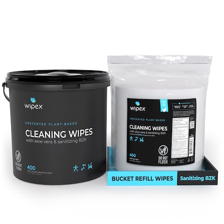 Wipex Plastic-Free Sanitizing Wipes 400ct 2PK Bundle - 1 Bucket + 1 Refill, 800 Gym Antiseptic Hand Wipes WX72164BBR1