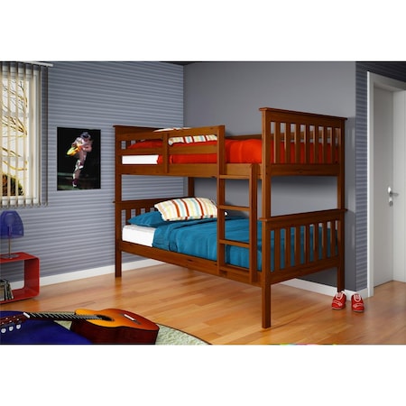 Fixturesfirst PD-120-3E-TT Donco Kids Mission Bunkbed with Slat-Kits Mattress Ready Twin Twin-Color- Espresso FI678411