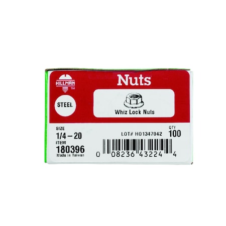 Hillman 1/4 in. Zinc-Plated Steel USS Whiz Lock Nut 180396