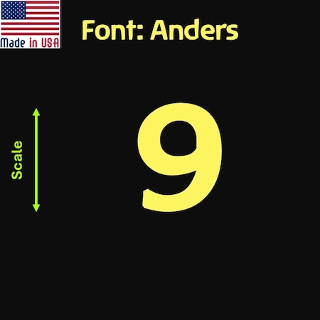 Aacc Self-Adhesive Vinyl Number: 9, Size: 26 cm. Color: Yellow Font: Anders, 8PK AACC-Anders-N9-Yellow-M26x8