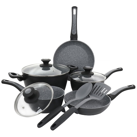 Oster 10 Piece Non-Stick Aluminum Cookware Set in Black and Grey Speckle 127710.1