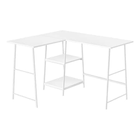 Homeroots 47" White Wood and Metal Corner Trestle Computer Desk 489994