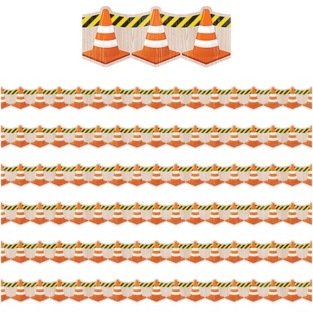 Teacher Created Resources Under Construction Cones Die-Cut Border Trim, 35 Feet Per Pack, 6PK TCR8741