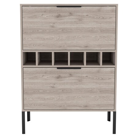 Homeroots 43in Light Gray and Black Wood Bar Cabinet With Two Doors 535083