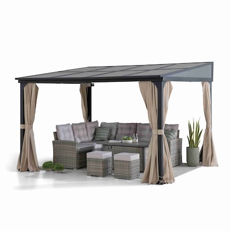 Sunjoy 10 ft. x 12 ft. Polycarbonate Roof; Aluminum and Metal Frame with Curtain and Netting A102030890