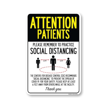 Signmission Public Safety Sign, Patients Practice Social Distancing, 18in X 12in Decal, OS-NS-D-1218-25399 OS-NS-D-1218-25399