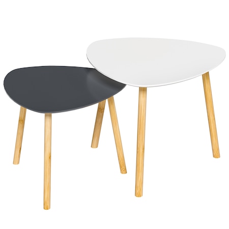 Homeroots Set of Two 22" Oak And Gray and White Nested Tables, 2PK 529141